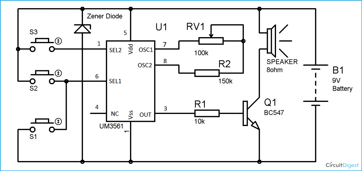 Um3961 Layout مدار تولید آژیر با آیسی UM3561